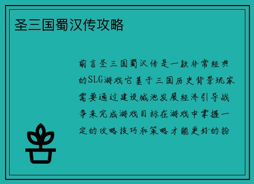 圣三国蜀汉传攻略